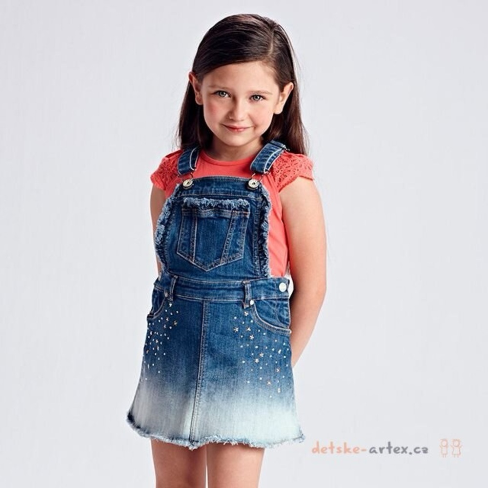 Size 5 Girls Mayoral Denim Overall Skirt with Studded Details